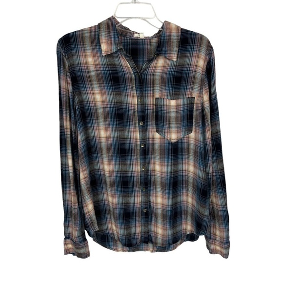 MAURICES Women’s Button Shirt Sz Medium Multi Color Plaid Pocket - Picture 1 of 9